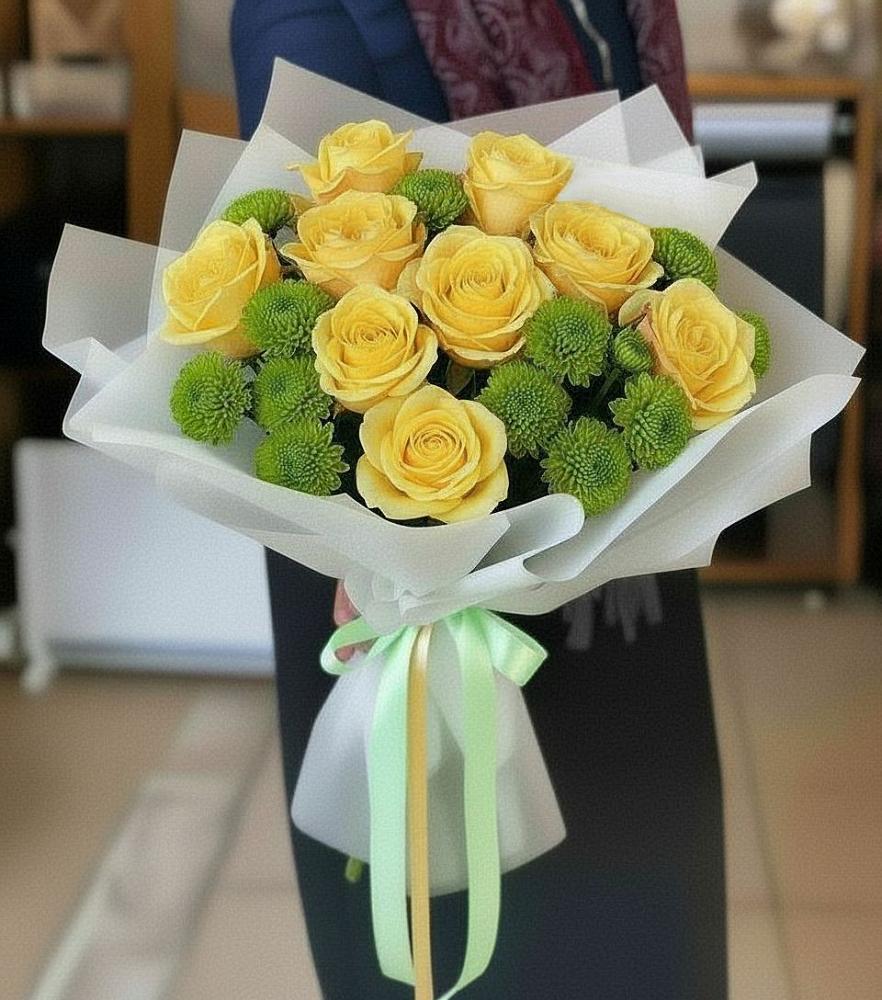 Букет цветов из: Хризантемы и Розы в Приморском