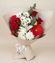 Букет цветов из:  Розы, Хризантемы, Герберы и Лилии #REPLACE_PRED# Приморском