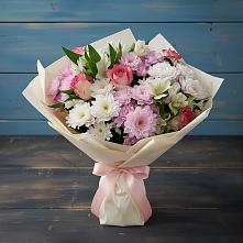 Букет цветов из:  Хризантемы, Альстромерии и Розы в Приморском