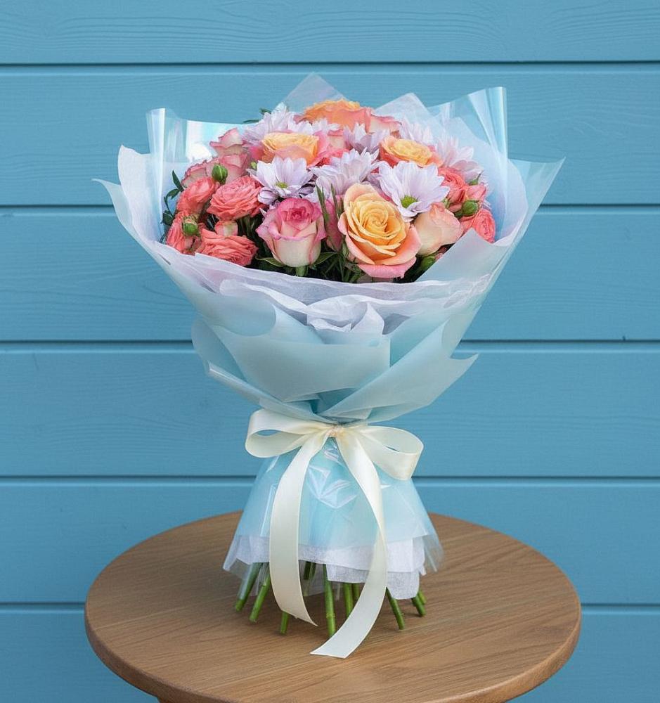 Букет цветов из: Хризантемы и Розы в Приморском